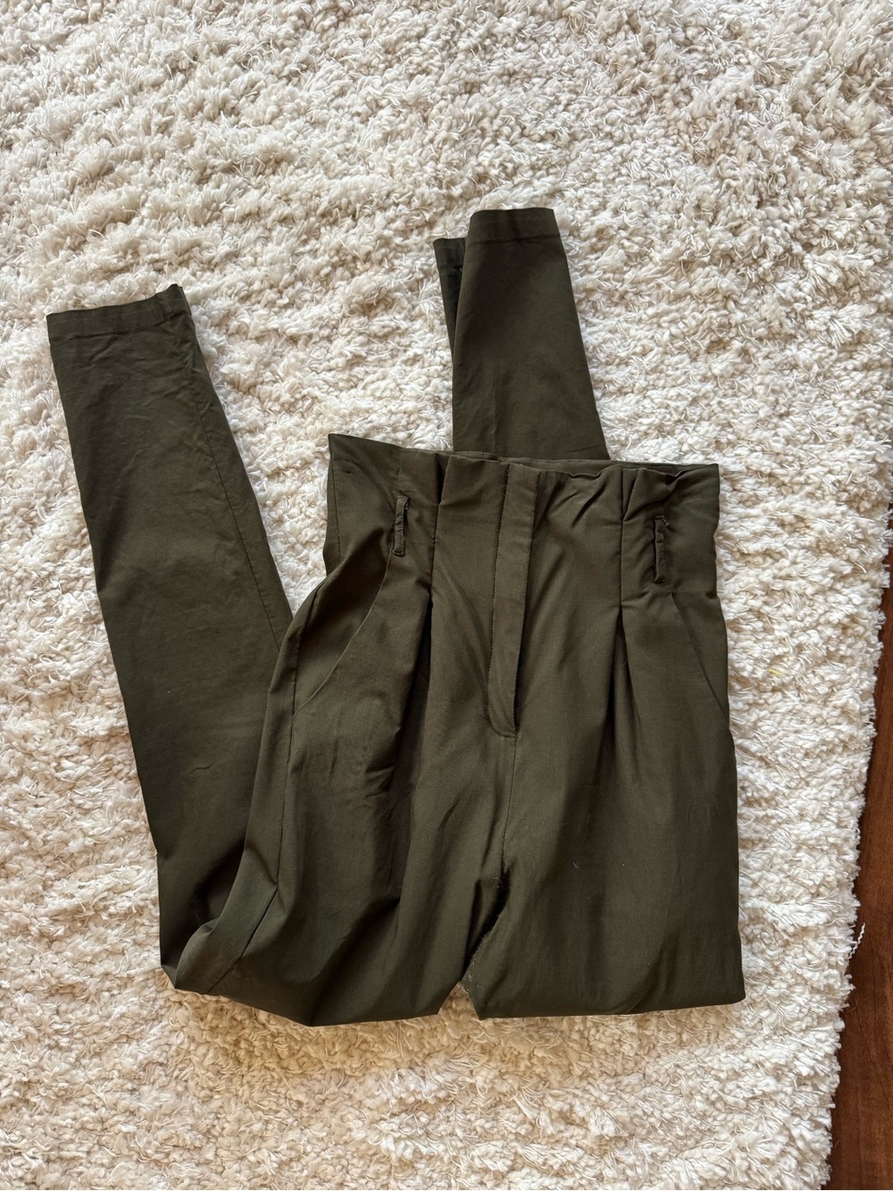 High-Waist Olive Paperbag Trousers - Women's Pants